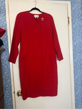 Givenchy Vibrant Red Long Sleeve Shift Dress with Gold Accent